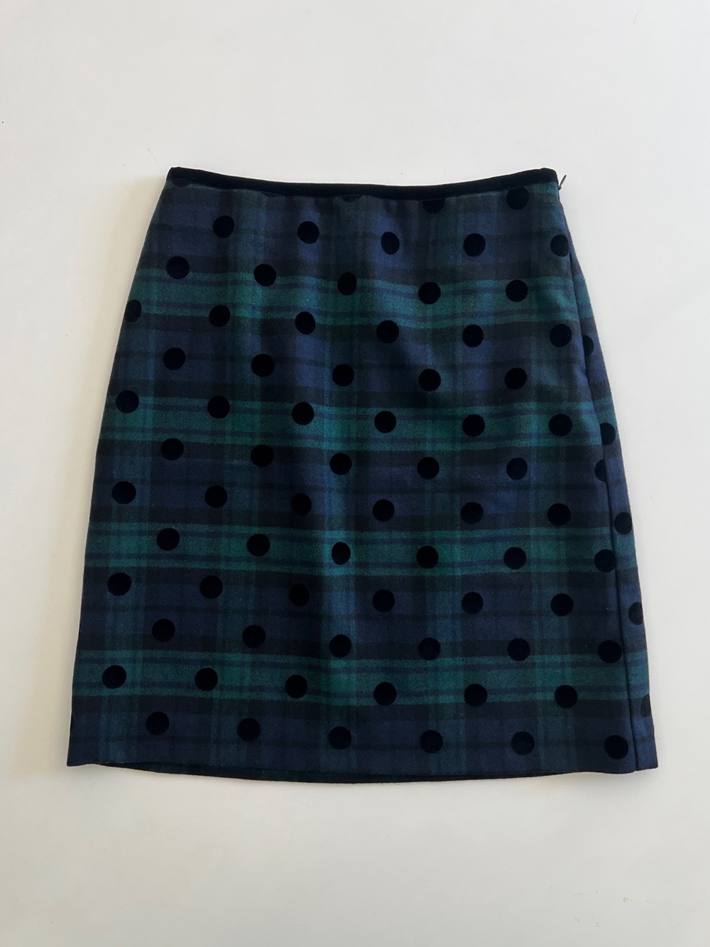 Talbots Black Watch Plaid Pencil Skirt with Black Polka Dots
